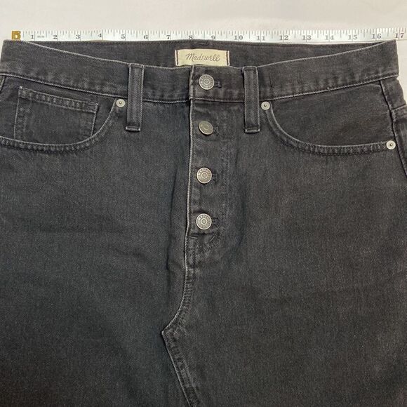 MADEWELL Rigid Denim Jean A Line Mini Skirt Black Size 30 Button Fly Raw Hem - Picture 4 of 8